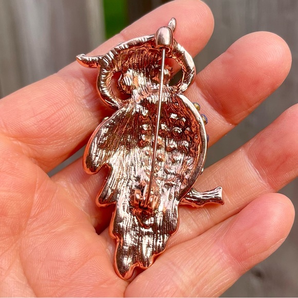 Owl Brooch Owl Pin Vintage Style Rhinestone Owl Brooch - Picture 6 of 8